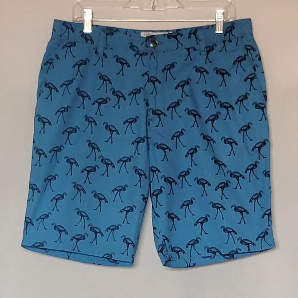 2/$15 Trunks Since 2010 Classic Chino Shorts Mens 32 Tropical Blue Flamingo
